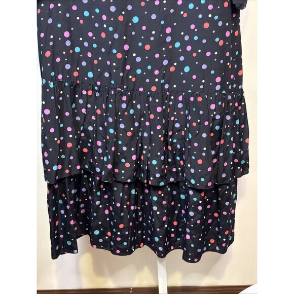 Vtg 80s Secretary Dress Sz 14 Polka Dot Ruffle Sh. Pads Skirt Midi Length - Picture 4 of 9